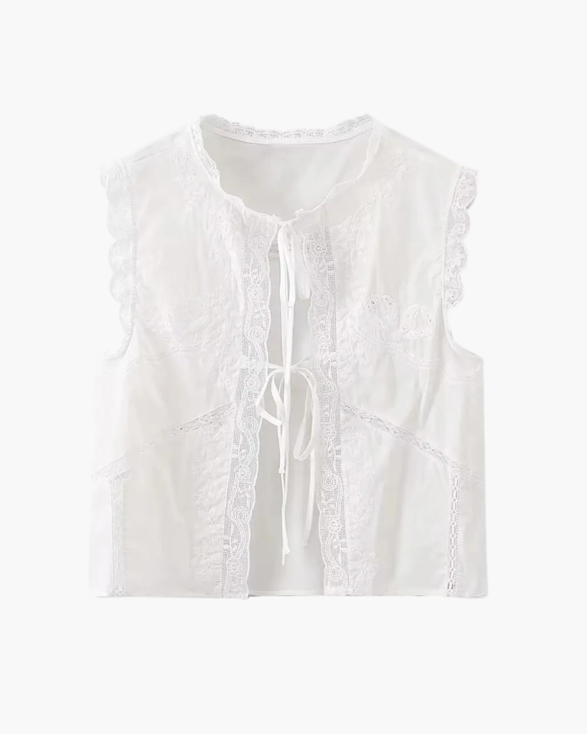 Sleeveless Lace Blouse with Front Tie for Women