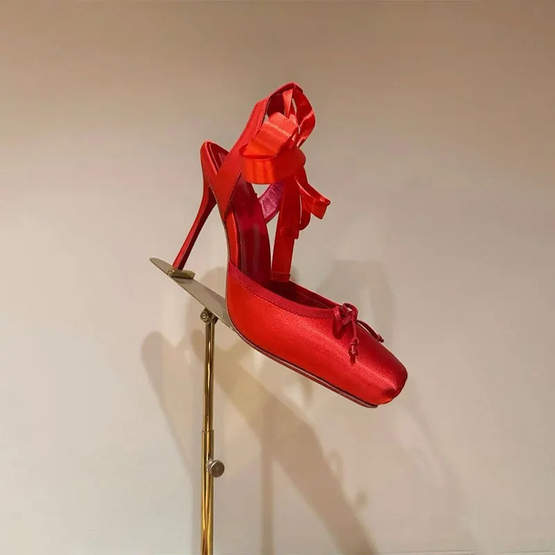 Platform Satin Ankle Strap Court Shoes for Women