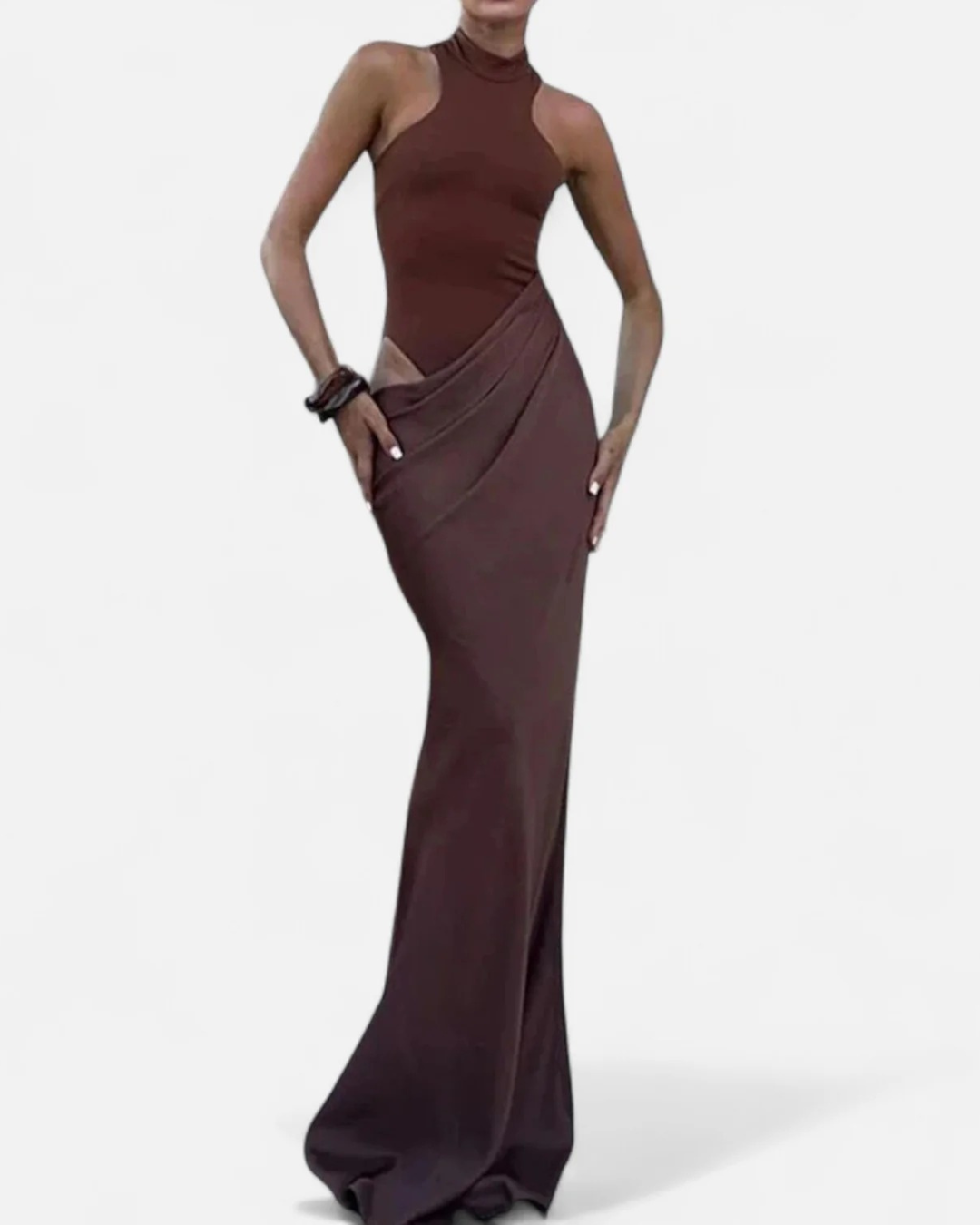 Satin Halter Neck Cut-Out Maxi Dress for Women