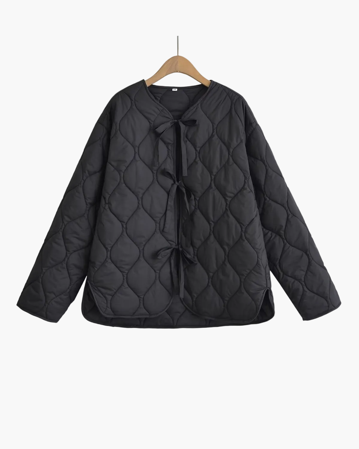 Quilted Jacket with Front Bow Ties for Women