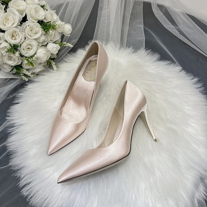 Satin Stiletto Heels with Pointed Toe for Women
