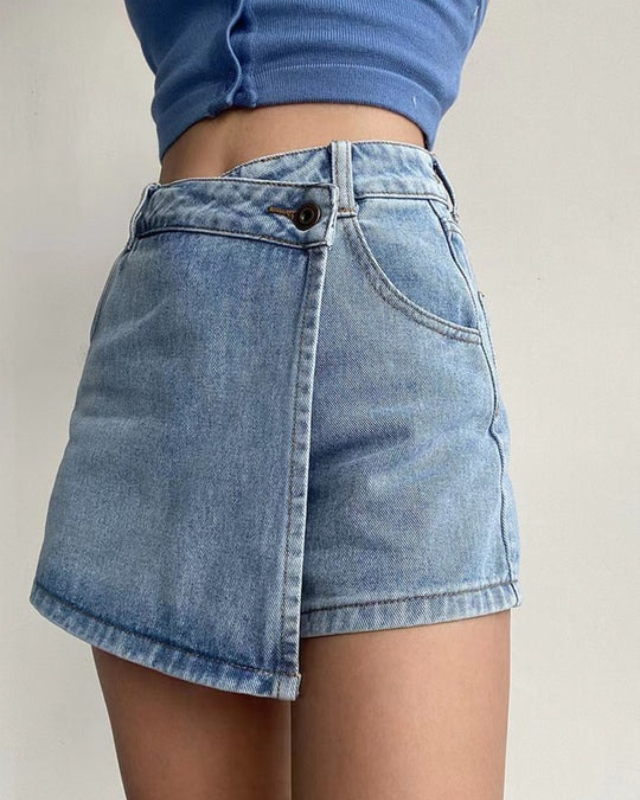 High Waisted Denim Skirt with Shorts for Women