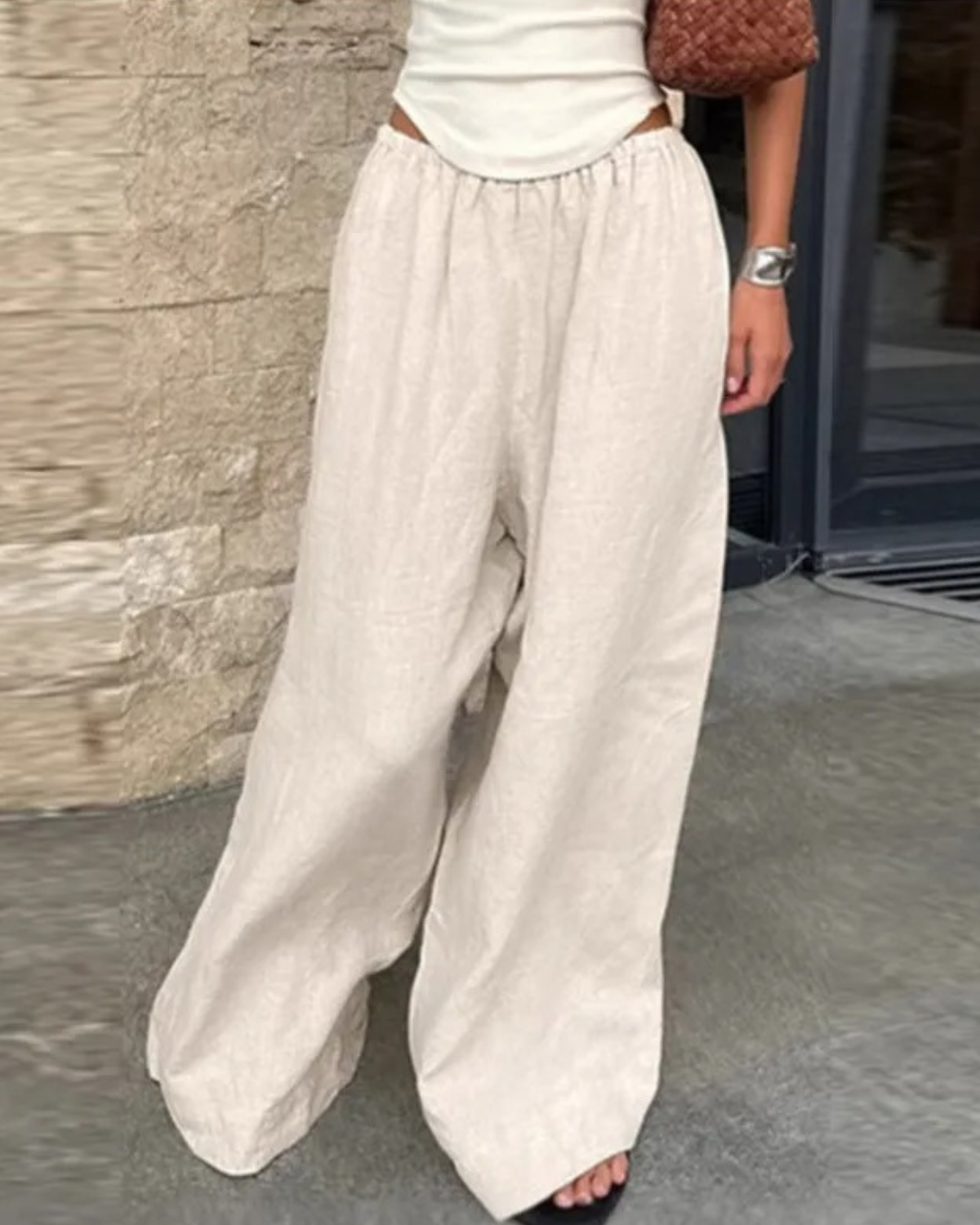 Wide Leg Linen Pants with Elasticated Waist for Women
