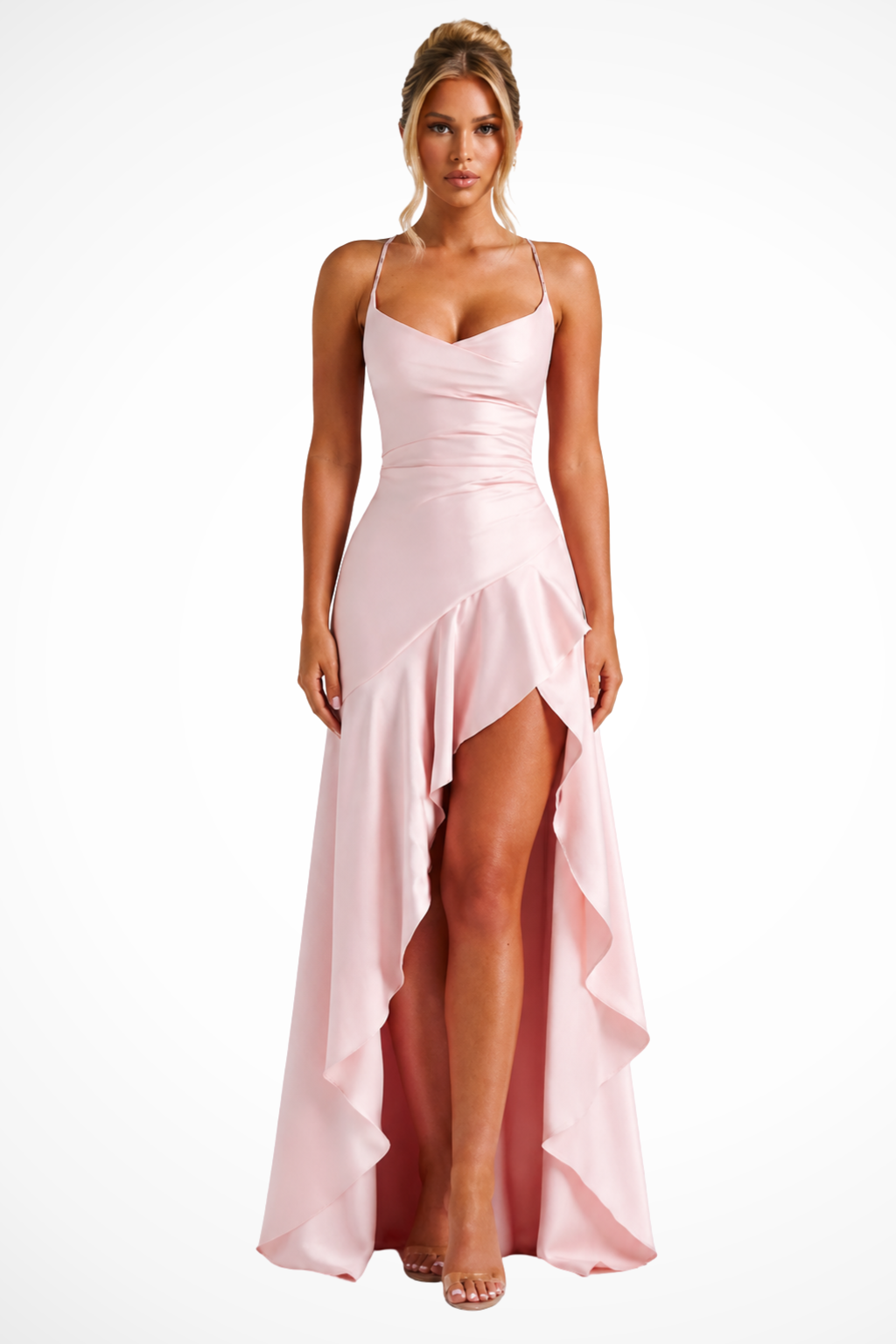 Cowl Neck Satin Wedding Guest Maxi Dress for Women