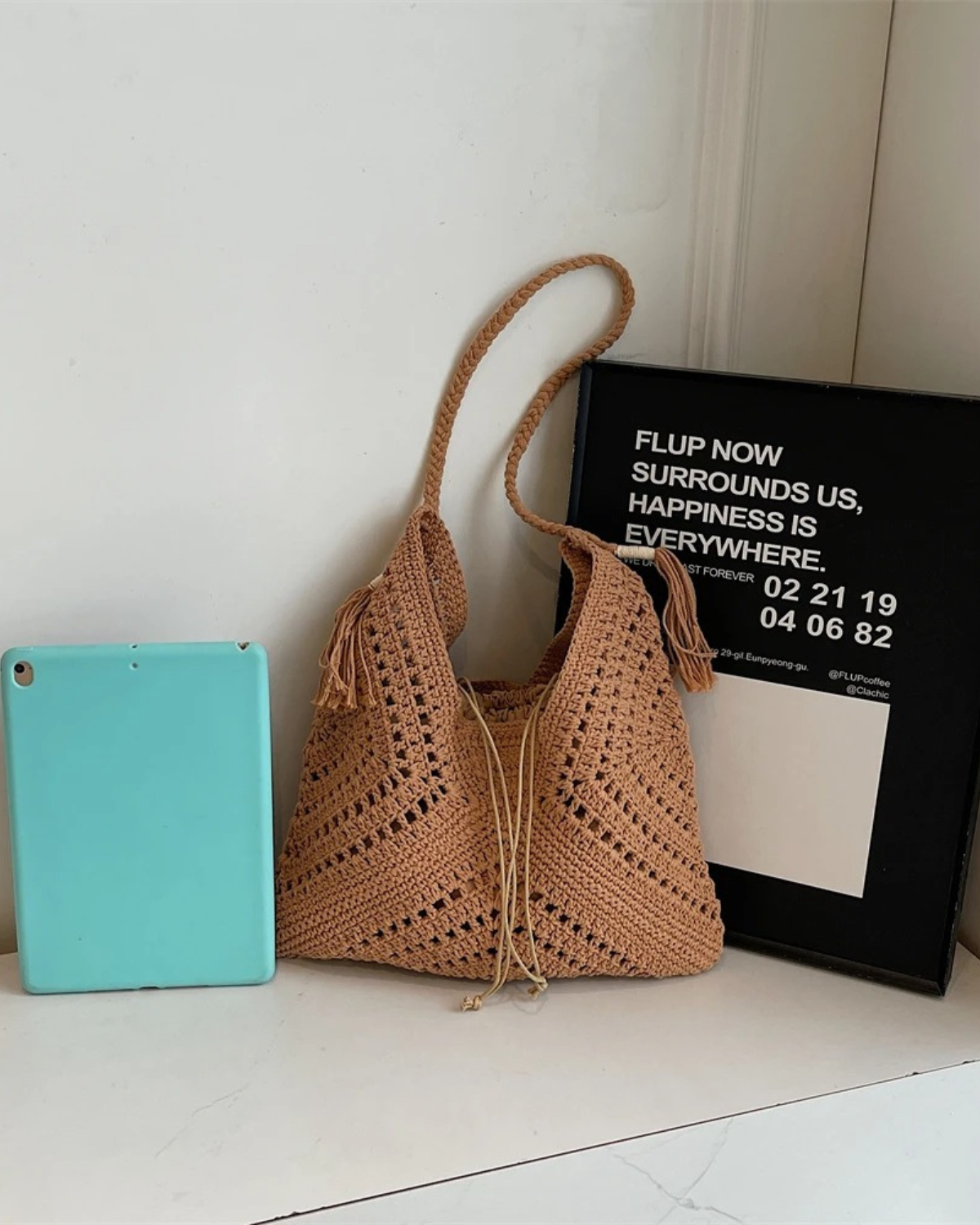 Boho Style Crochet Tote Bag with Tassel for Women