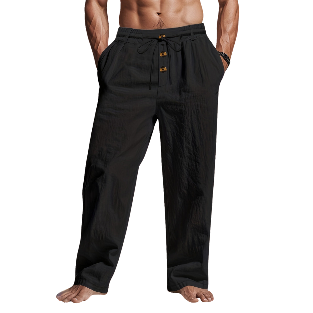 Linen Drawstring Straight Leg Trousers for Men