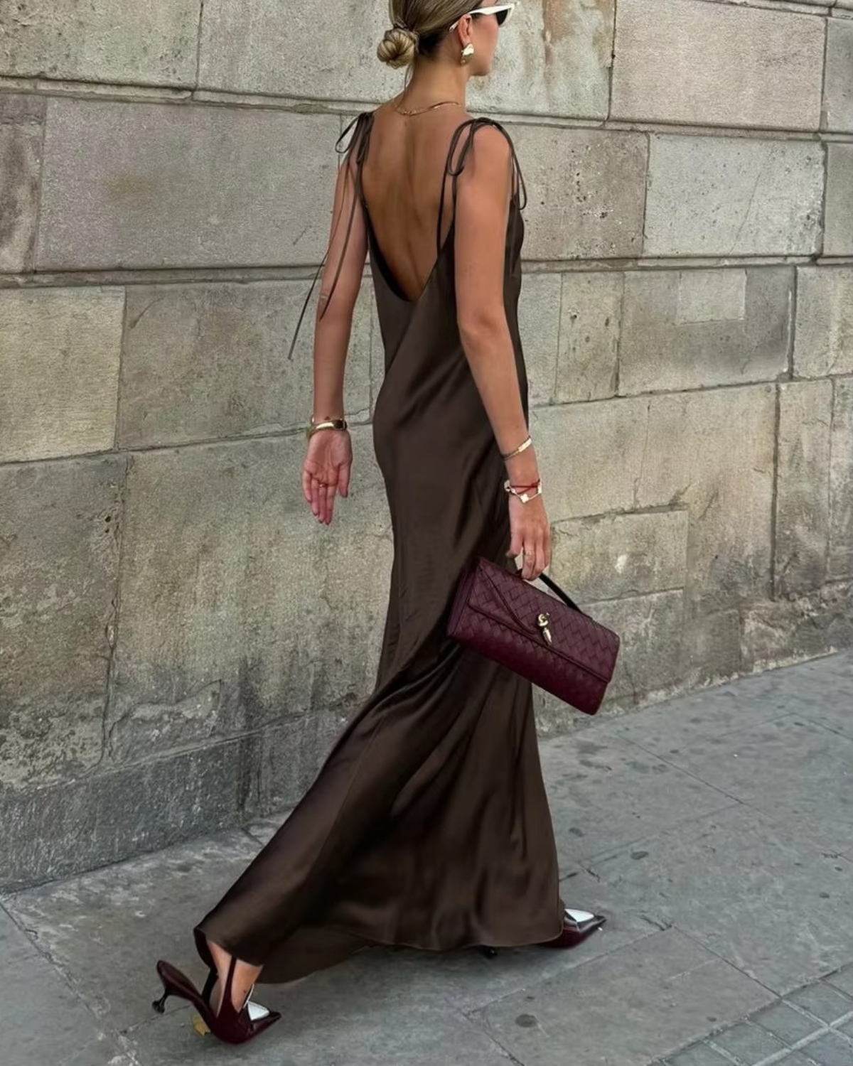 Sleeveless Satin Maxi Dress with Tie Strap for Women