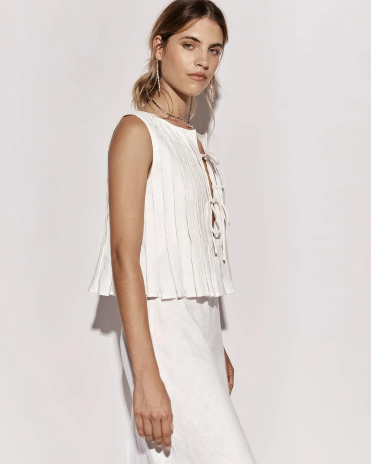 Sleeveless Peplum Top with Front Ties for Women