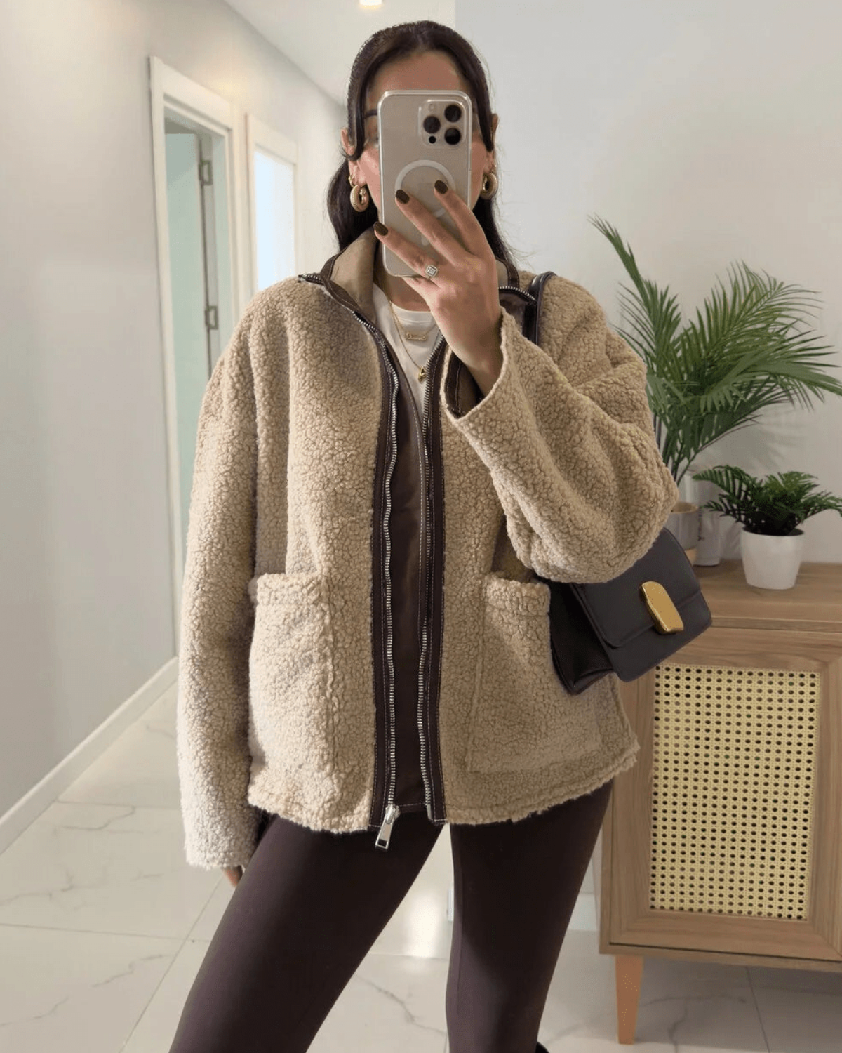 Fleece Zip-Up Jacket with Patch Pockets for Women