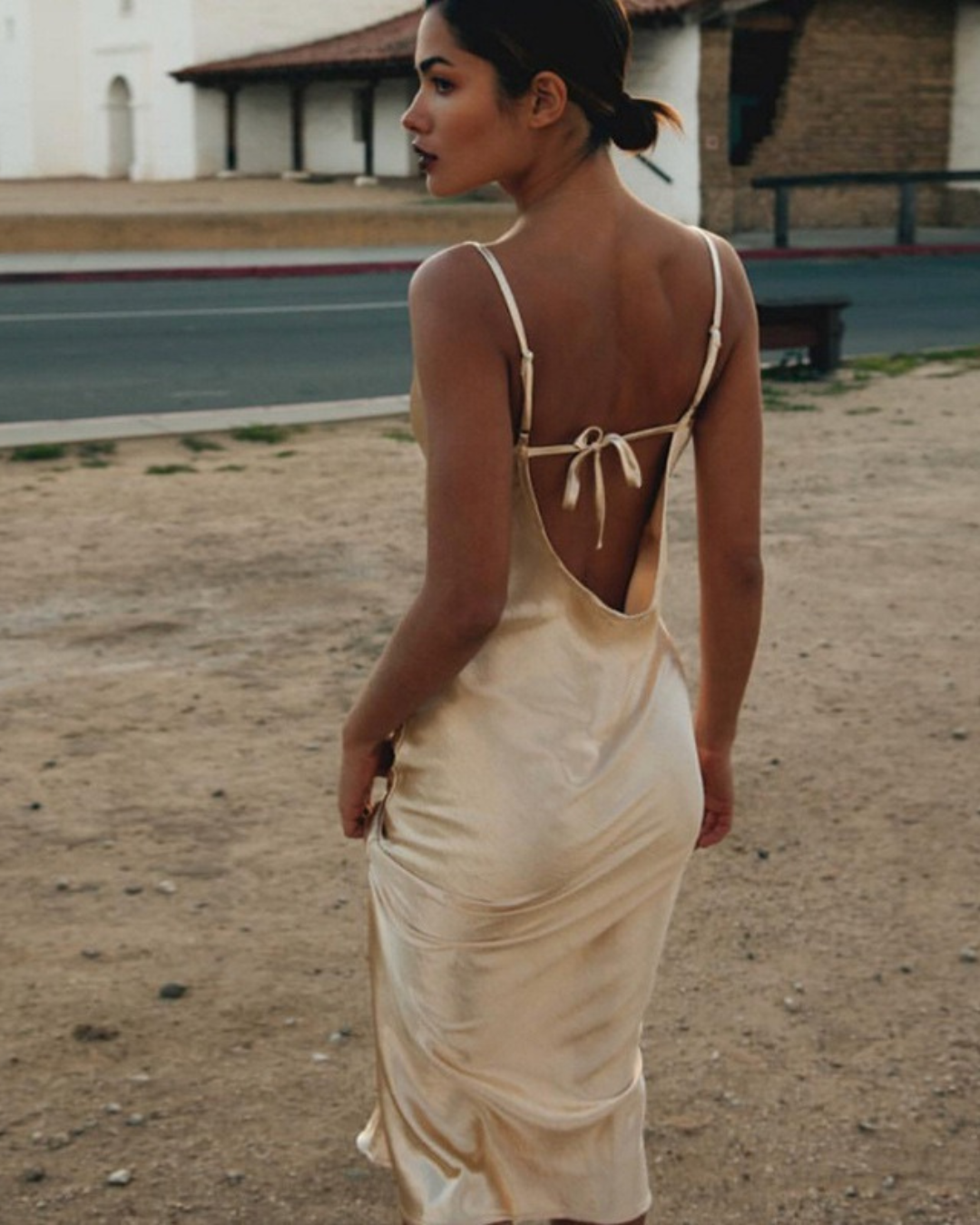 Satin Midi Slip Dress with Cowl Neck for Women