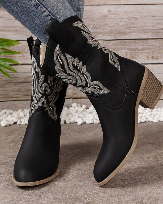 Faux Suede Embroidered Cowboy Boots for Women