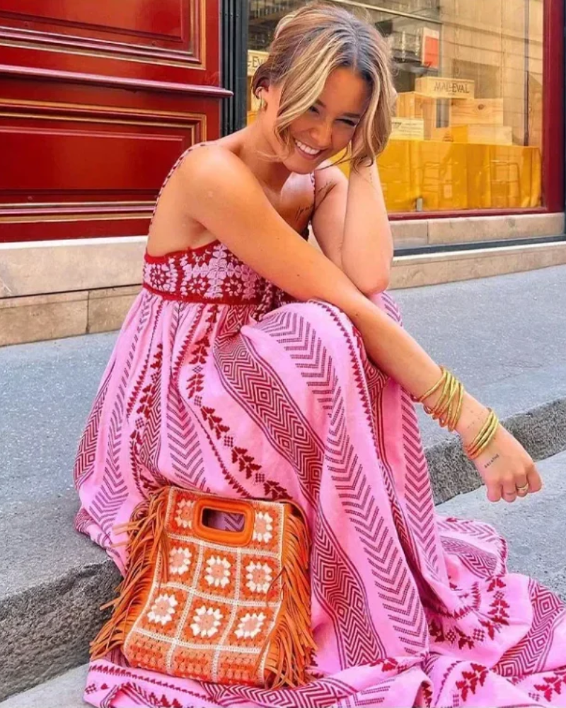 Boho Style Crochet Maxi Dress for Women