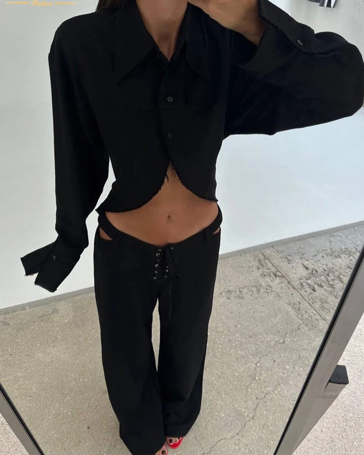 Linen Set with Long Sleeve Shirt and Wide Leg Pants for Women