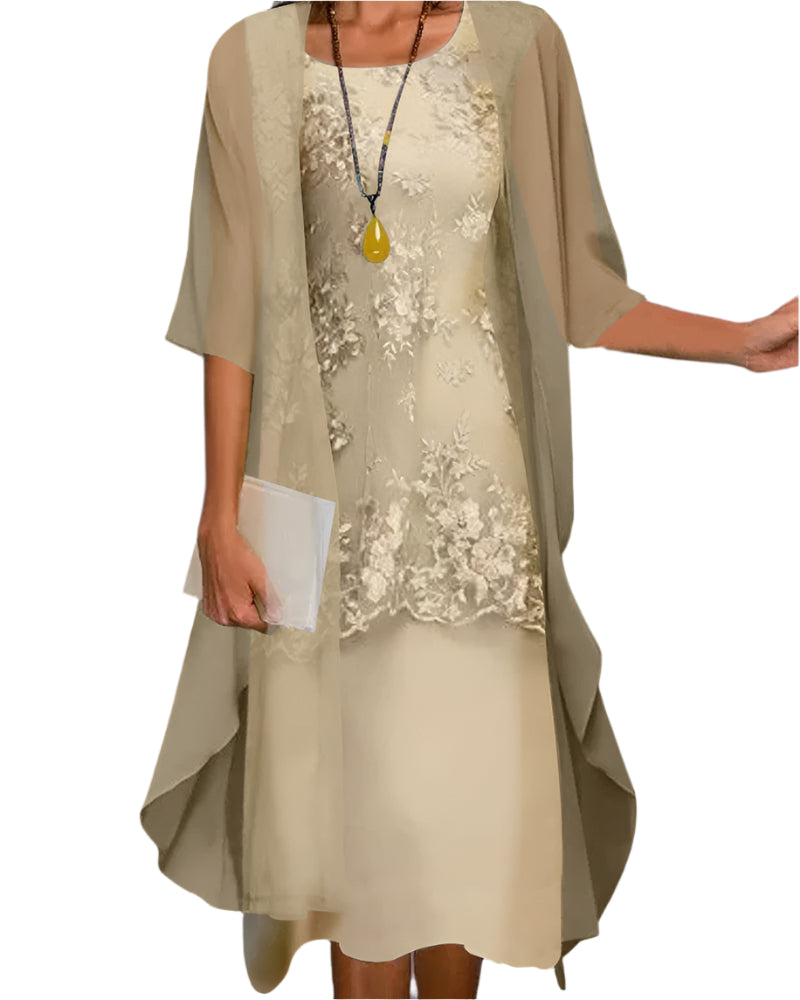 Wedding Guest Sheer Lace Midi Dress for Women