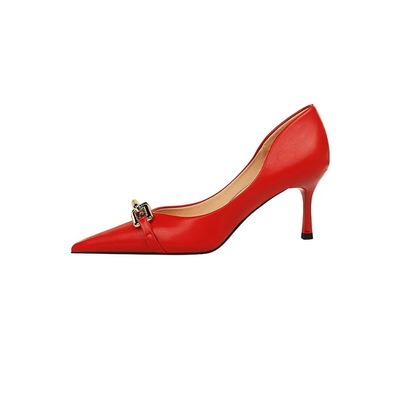 Pointed Toe Kitten Heels with Metal Buckle for Women