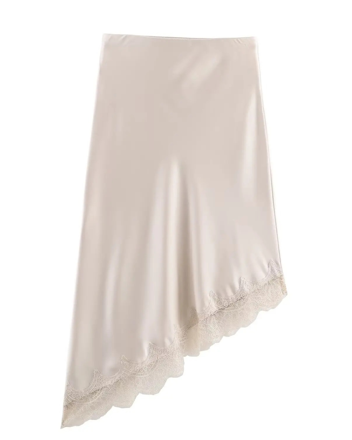 Satin Lace Skirt with Asymmetric Hem for Women
