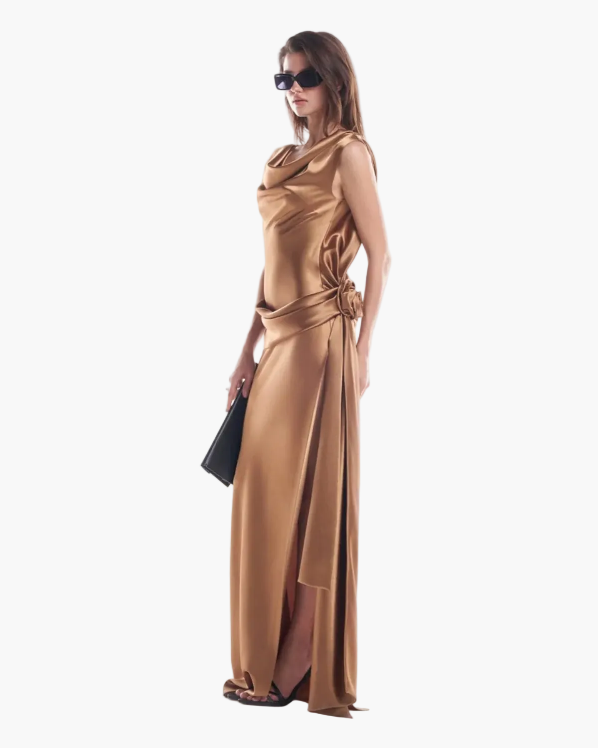Satin Backless Maxi Dress with High Side Slit for Women