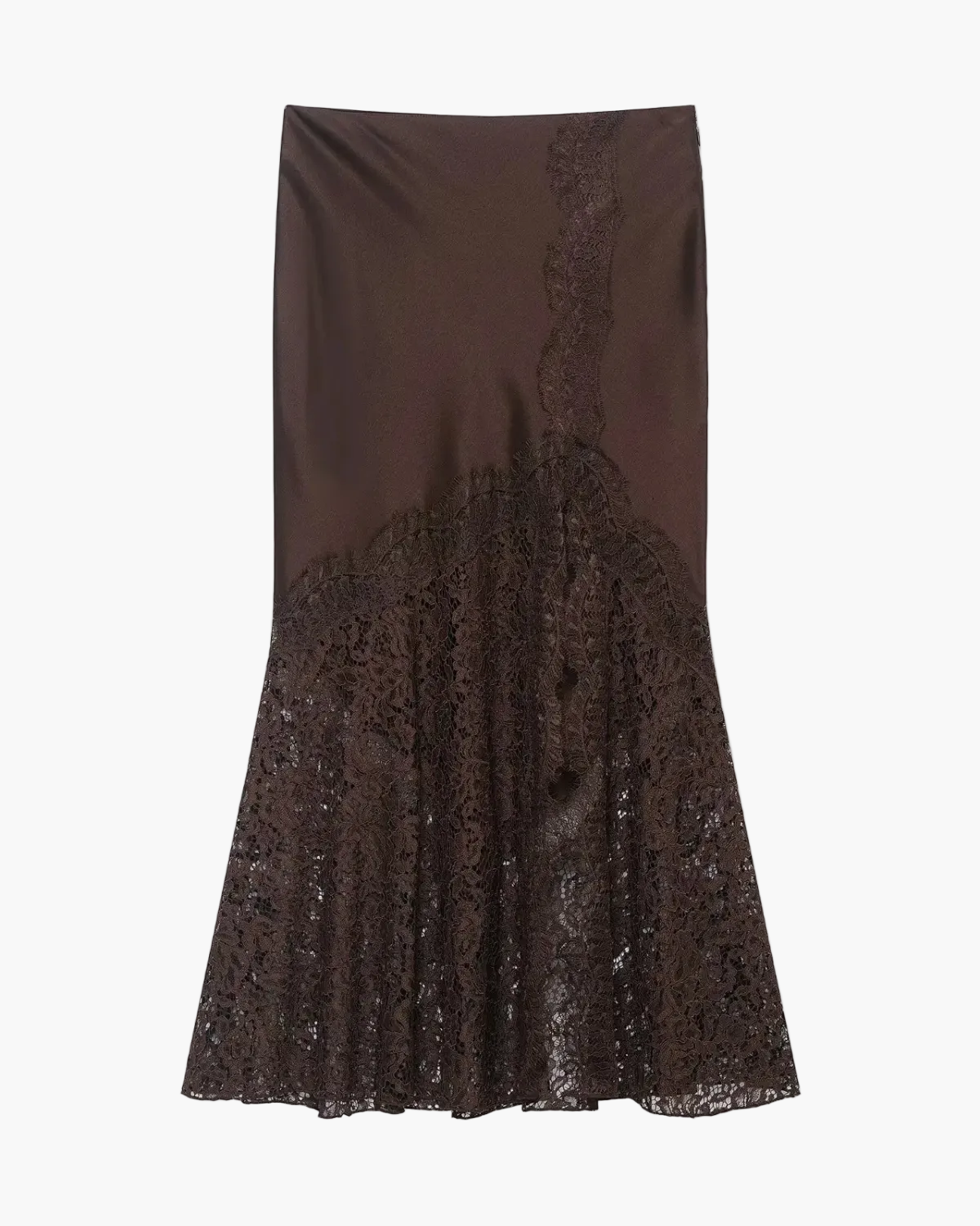 Satin Midi Skirt with Floral Lace Trim for Women