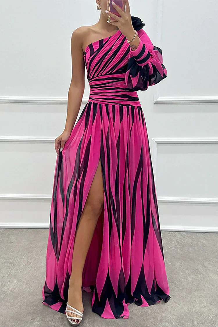 One-Shoulder Striped Wedding Guest Maxi Dress for Women