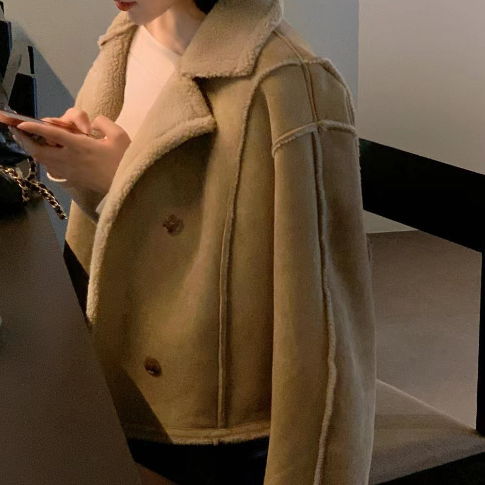 Suede Jacket with Sherpa Lining for Women