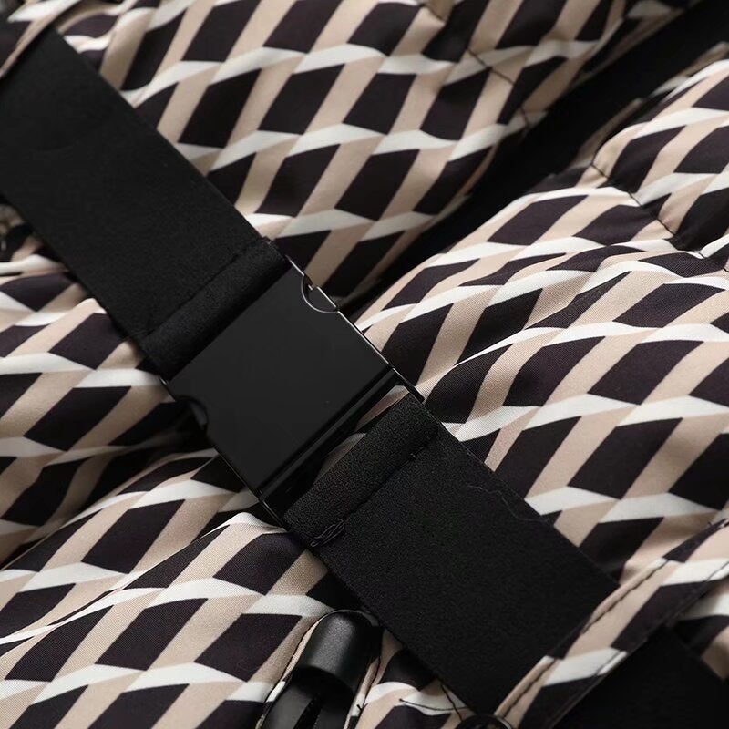 Hooded Puffer Jacket with Belt for Women