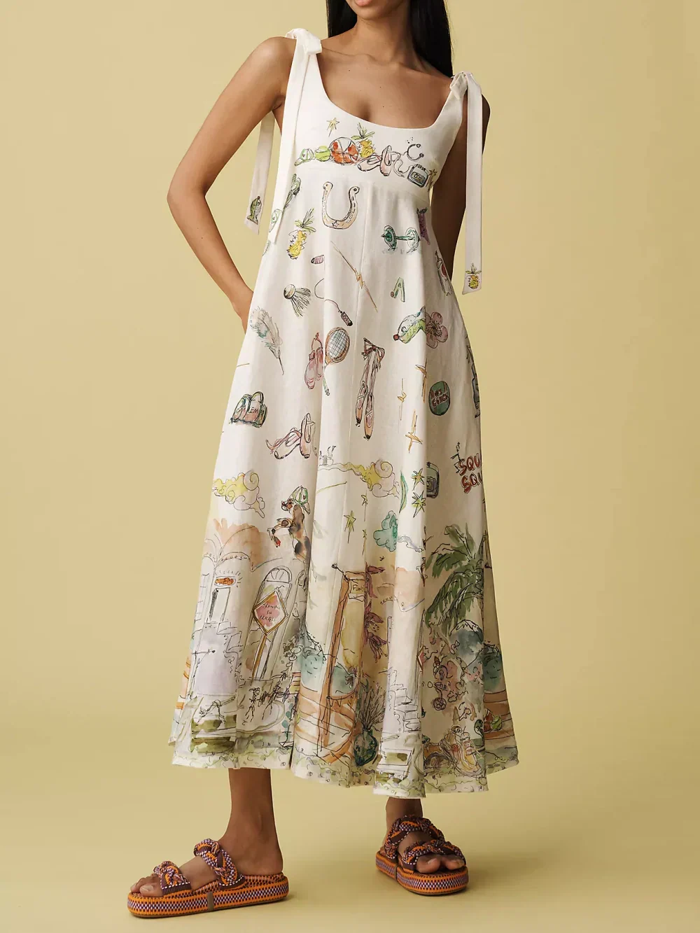 Painted Floral Tie Midi Dress Wedding Guest for Women
