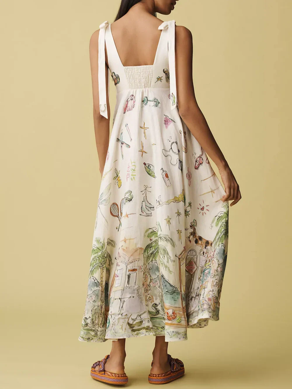 Painted Floral Tie Midi Dress Wedding Guest for Women