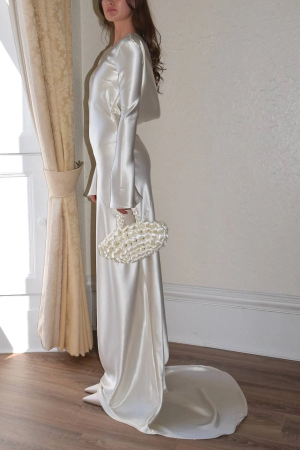 Satin Maxi Dress with Flared Sleeves for Women