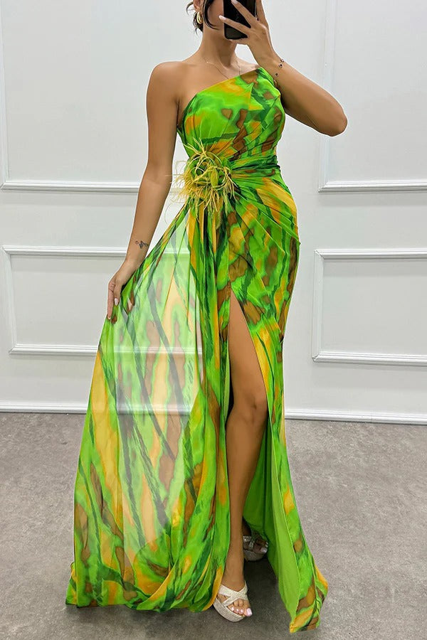 One-Shoulder Split Maxi Dress Wedding Guest for Women