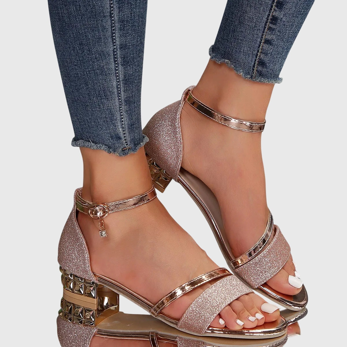 Block Heel Sandals with Ankle Strap for Women