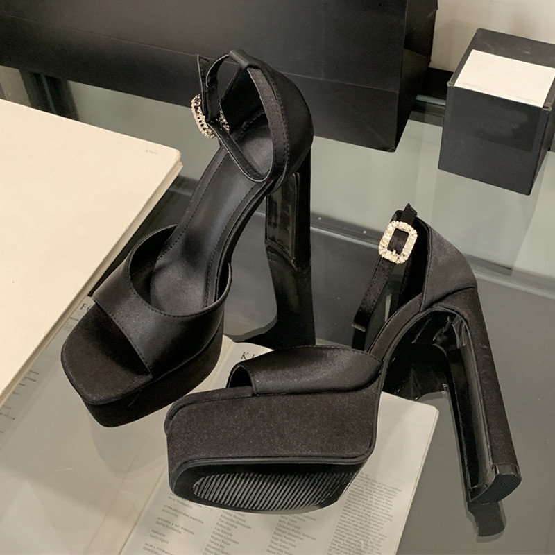 Satin Platform Heels with Ankle Strap for Women