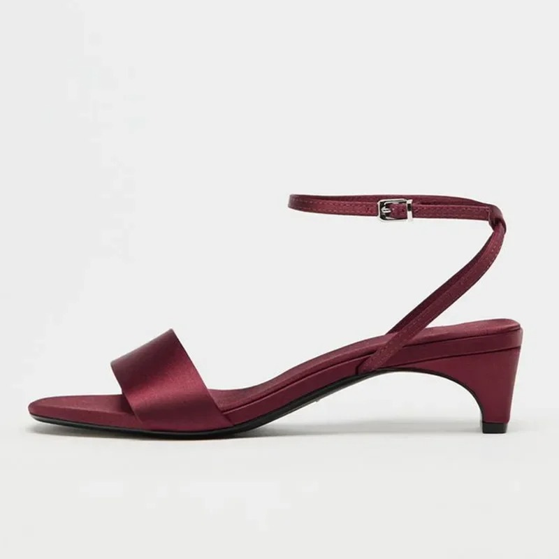 Open Toe Block Heel Satin Sandals for Women