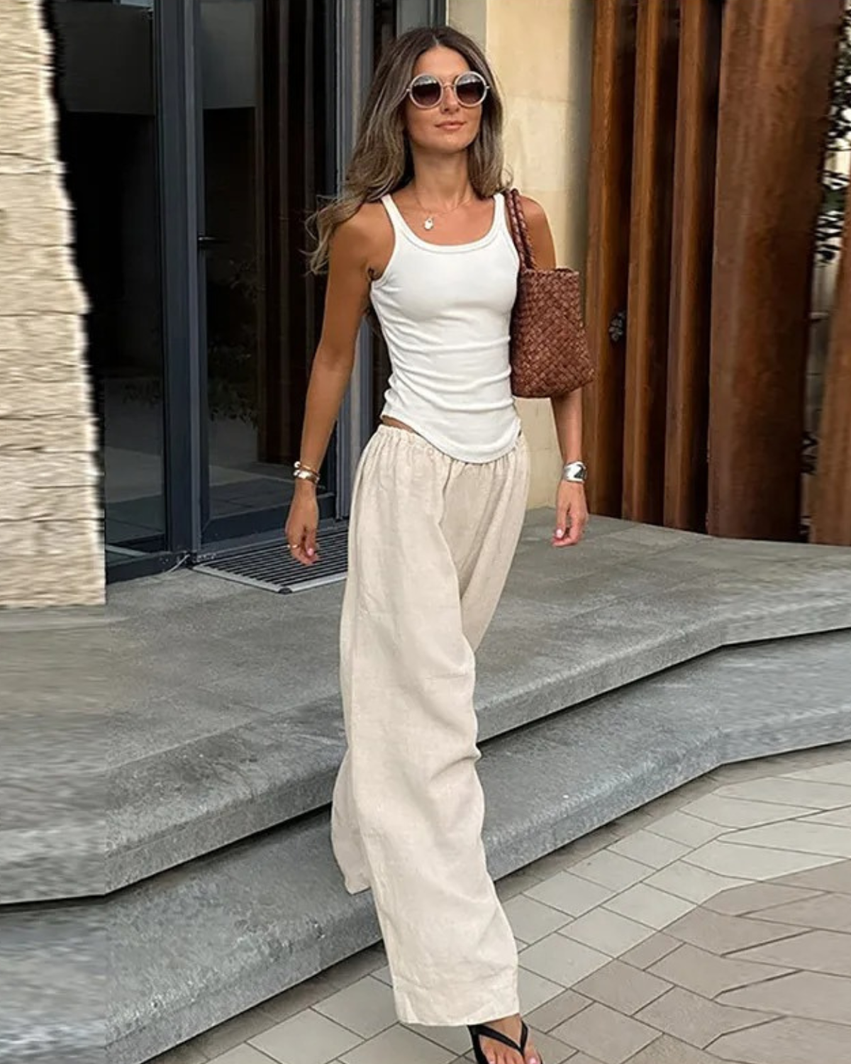 Wide Leg Linen Pants with Elasticated Waist for Women
