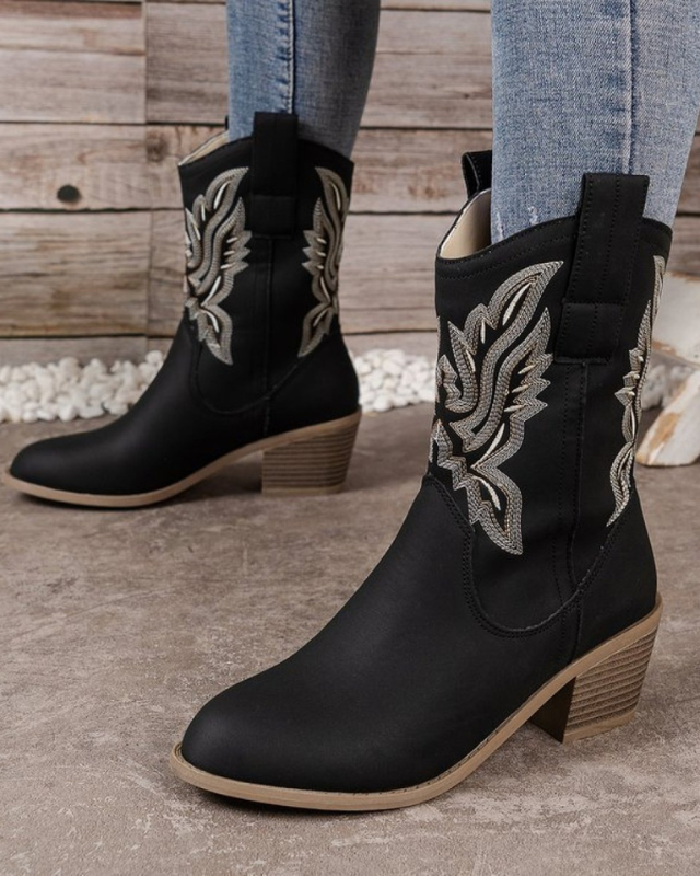 Faux Suede Embroidered Cowboy Boots for Women