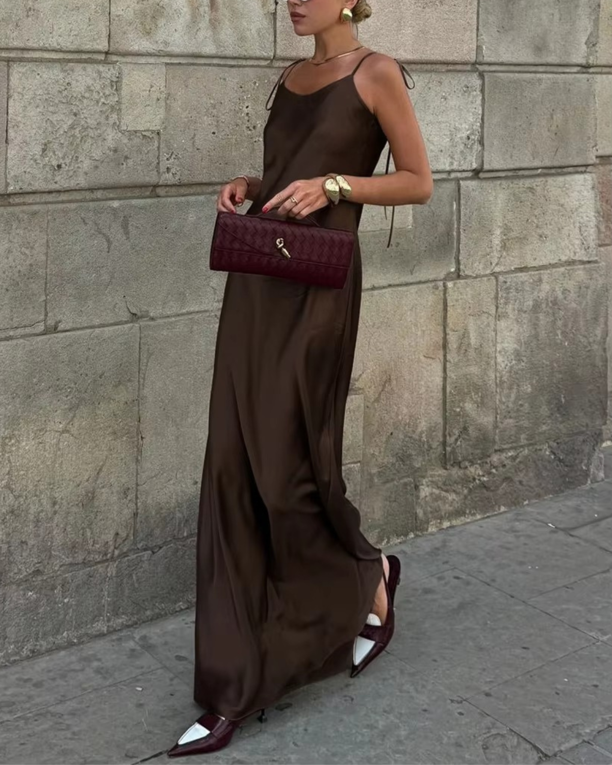 Sleeveless Satin Maxi Dress with Tie Strap for Women