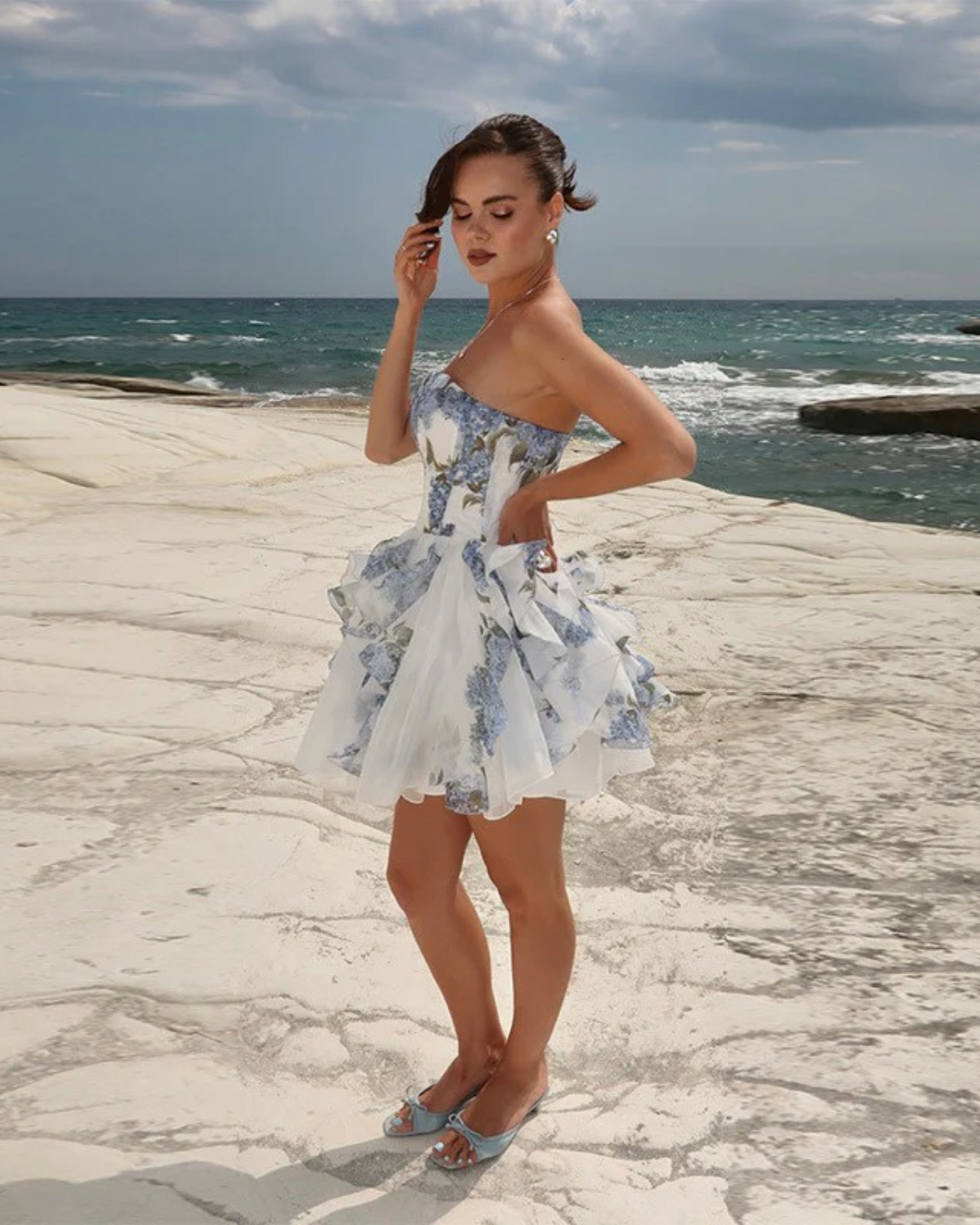 Strapless Cocktail Dress with Floral Print for Women