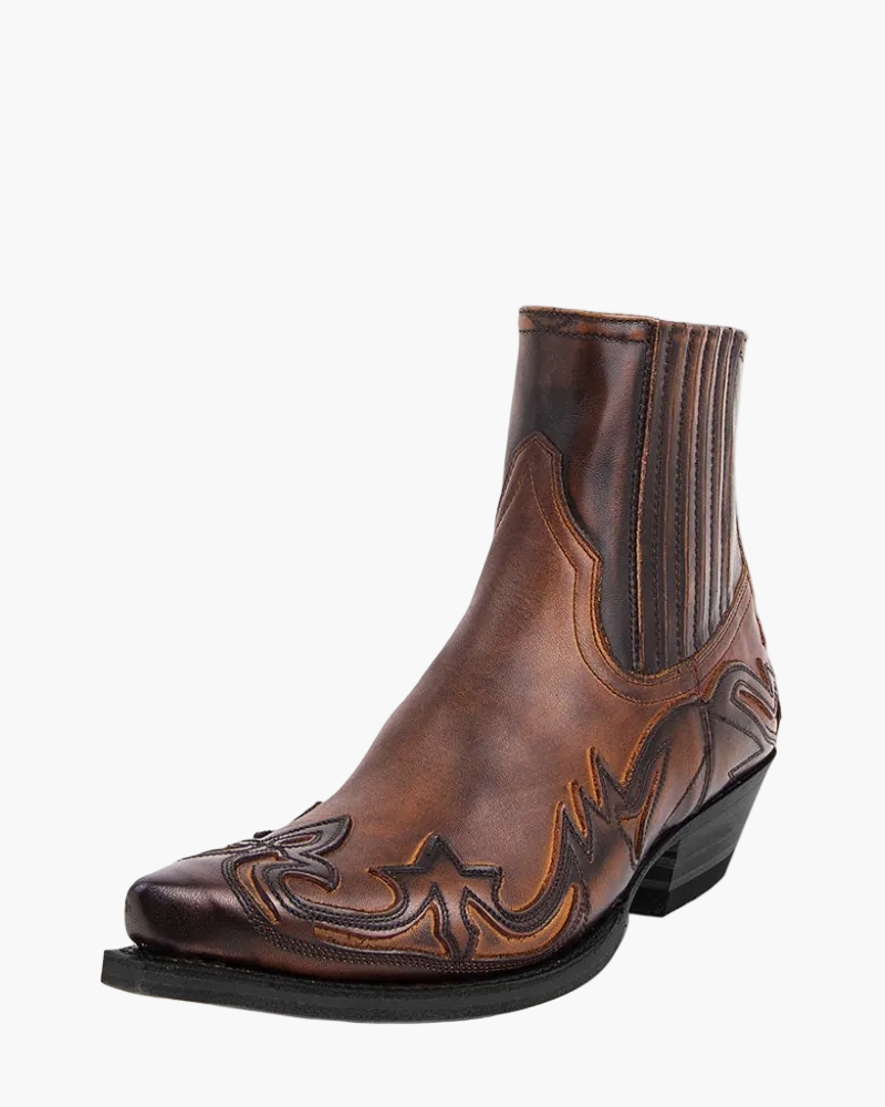 Faux Leather Embroidered Western Boots for Women