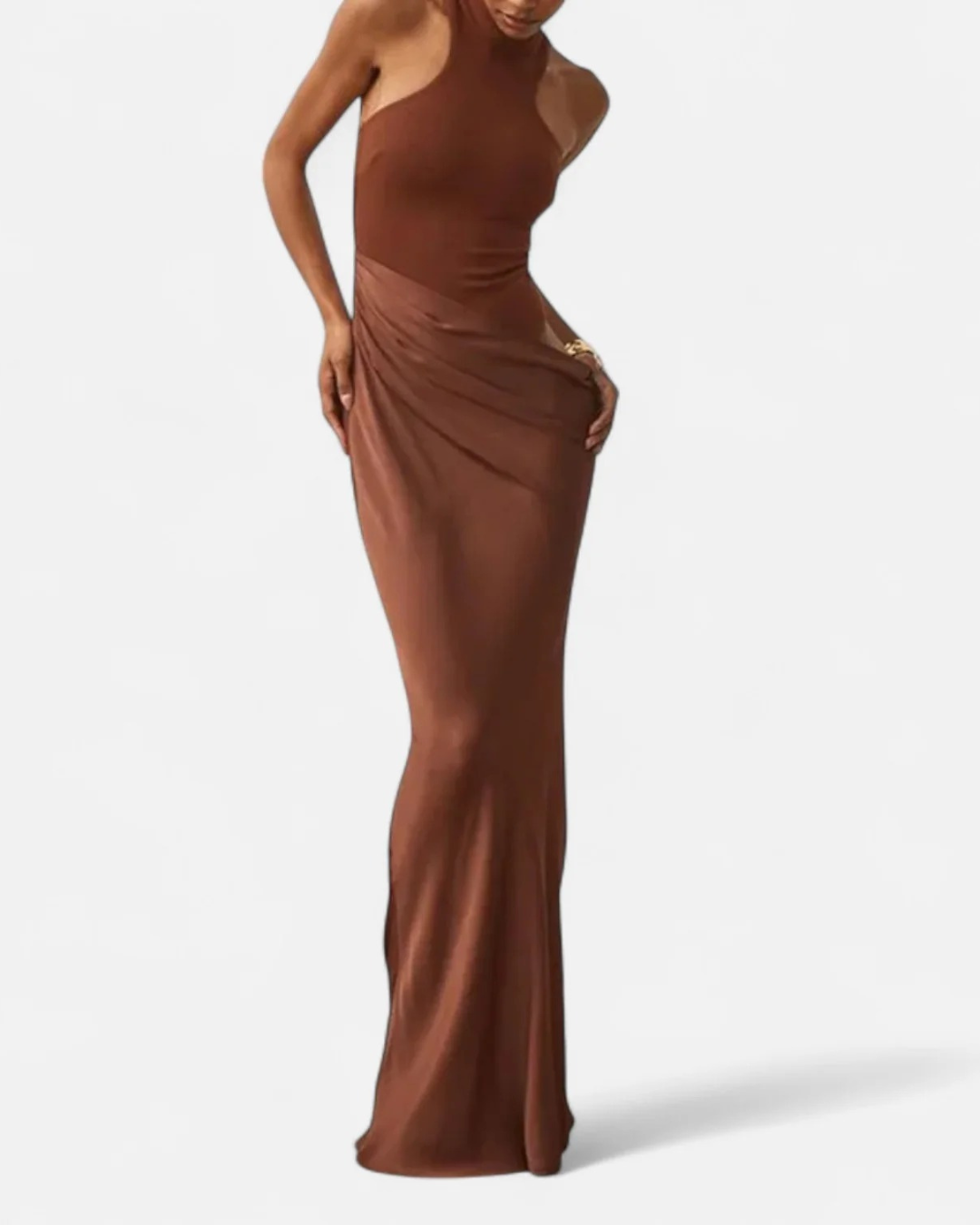 Satin Halter Neck Cut-Out Maxi Dress for Women