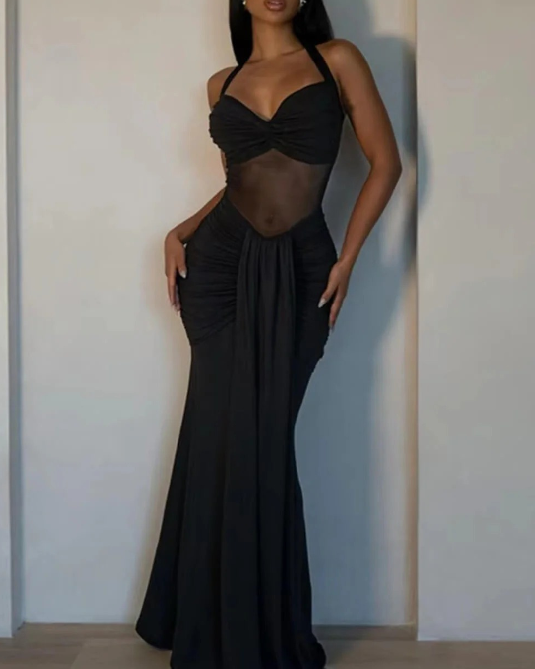 Bodycon Halter Neck Mesh Evening Dress for Women