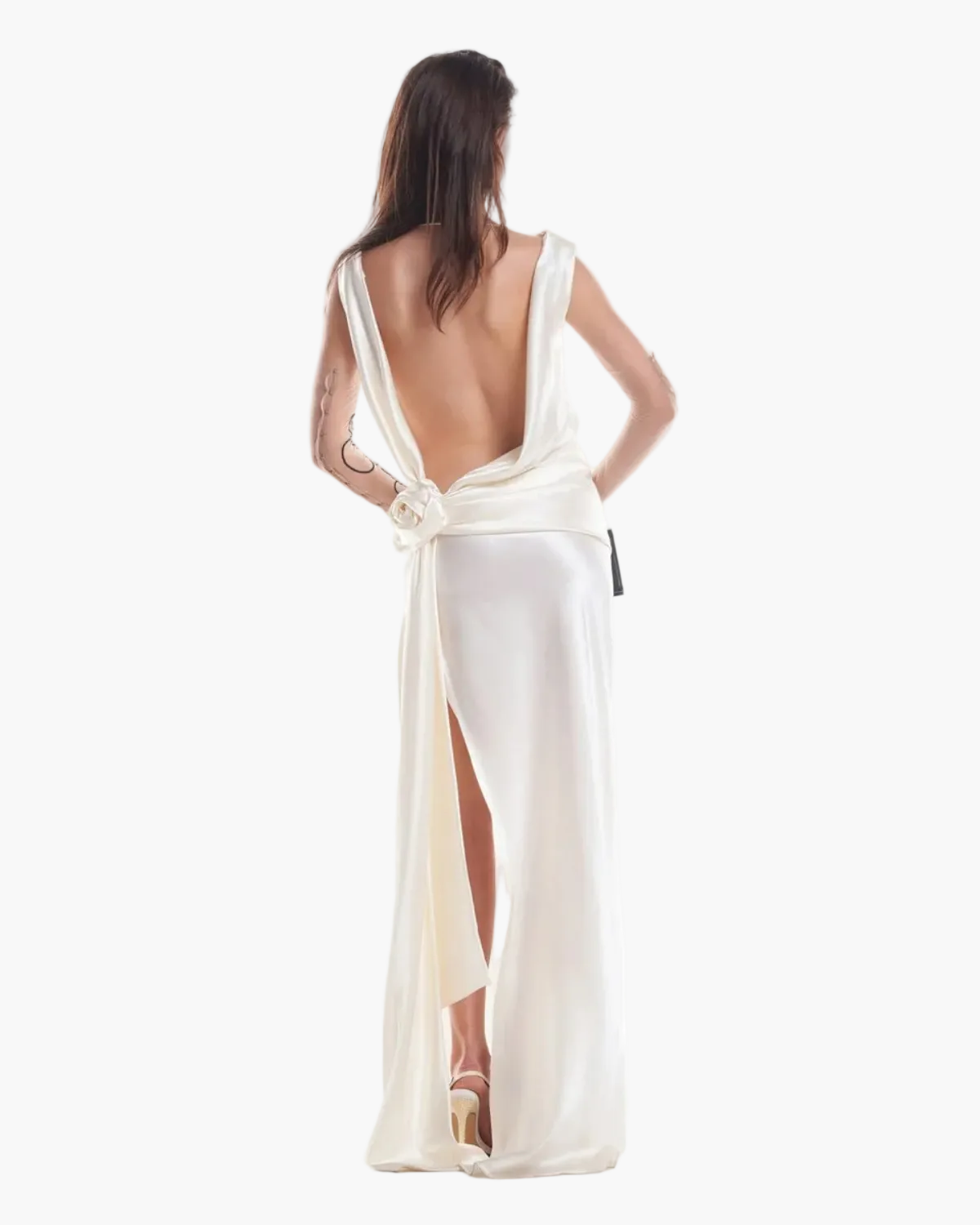 Satin Backless Maxi Dress with High Side Slit for Women