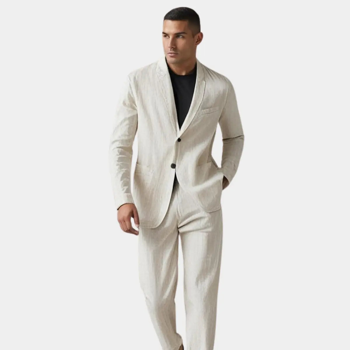 Linen Blend Notch Lapel Suit Set for Men