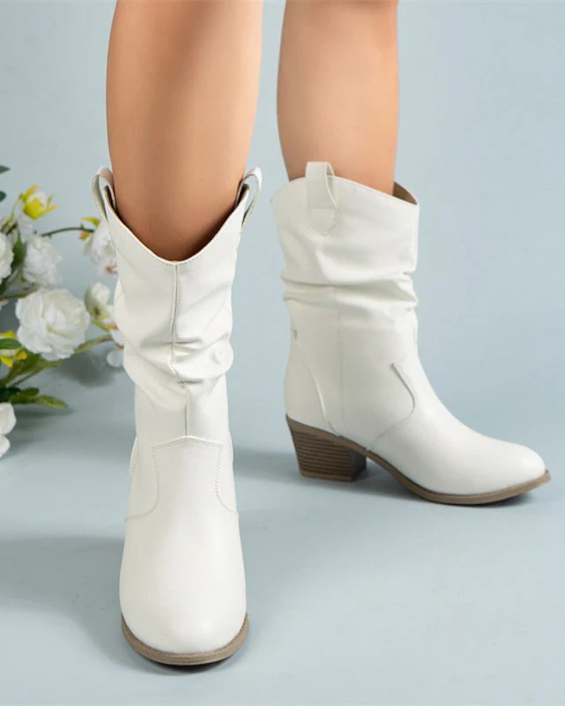 Faux Leather Slouchy Mid Calf Boots for Women