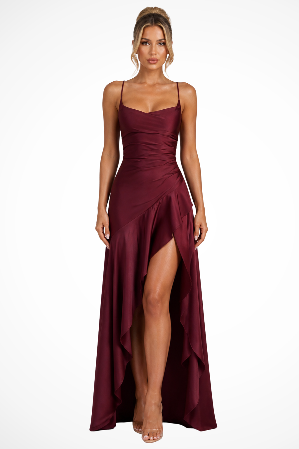 Cowl Neck Satin Wedding Guest Maxi Dress for Women