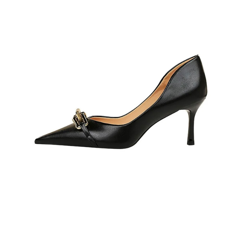 Pointed Toe Kitten Heels with Metal Buckle for Women