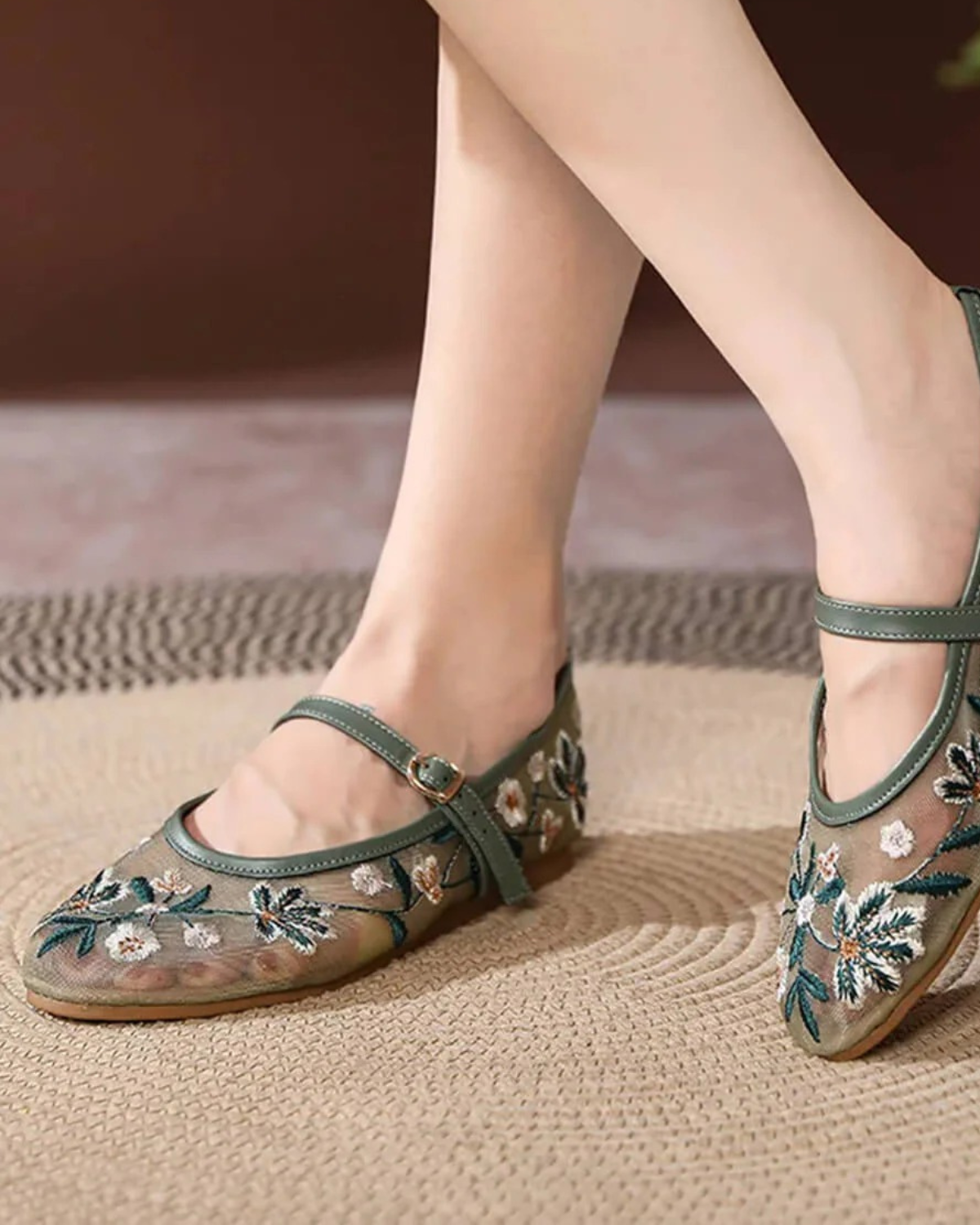 Ballet Flats with Floral Embroidery for Women