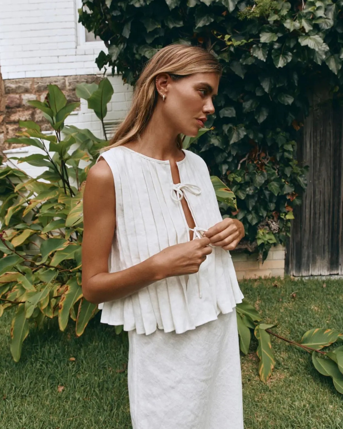 Sleeveless Peplum Top with Front Ties for Women