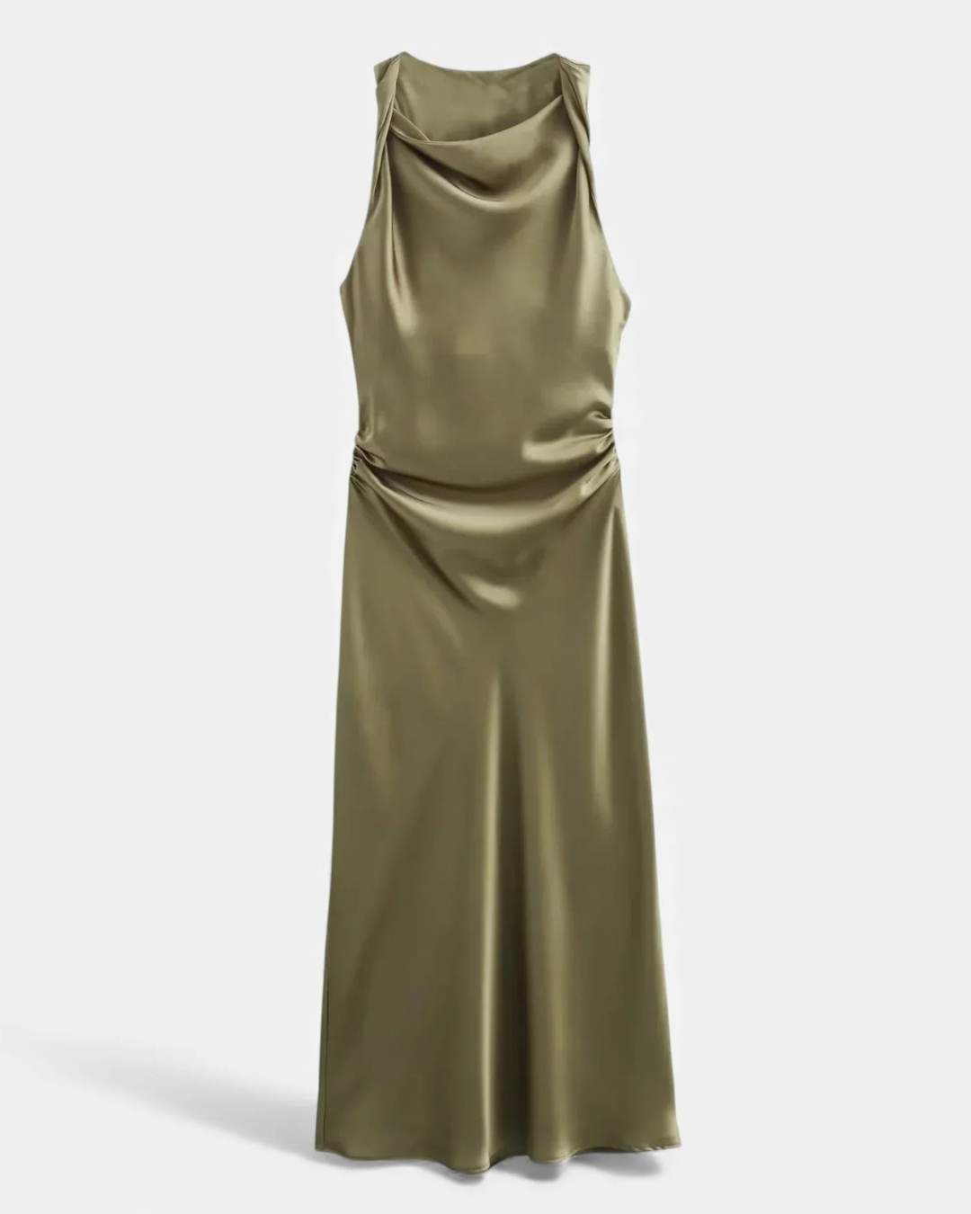 Satin Maxi Slip Dress with Drape Neckline for Women