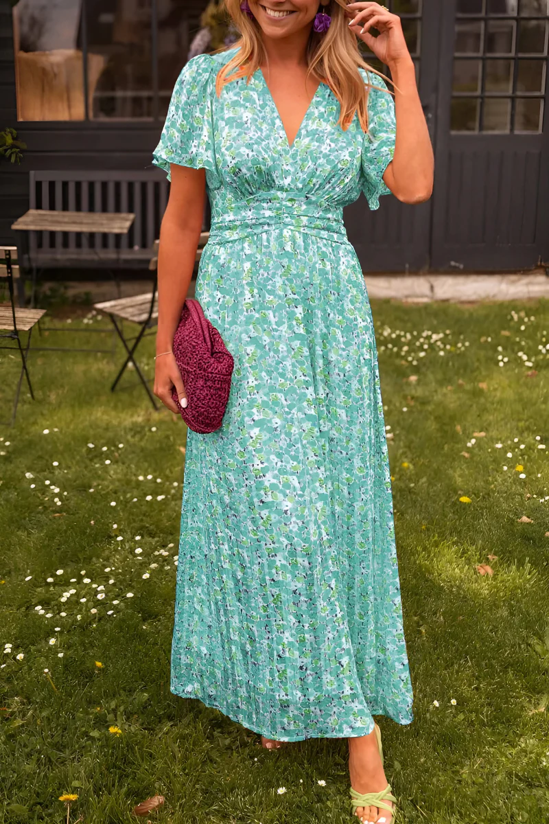 Floral V-Neck Wedding Guest Maxi Dress for Women