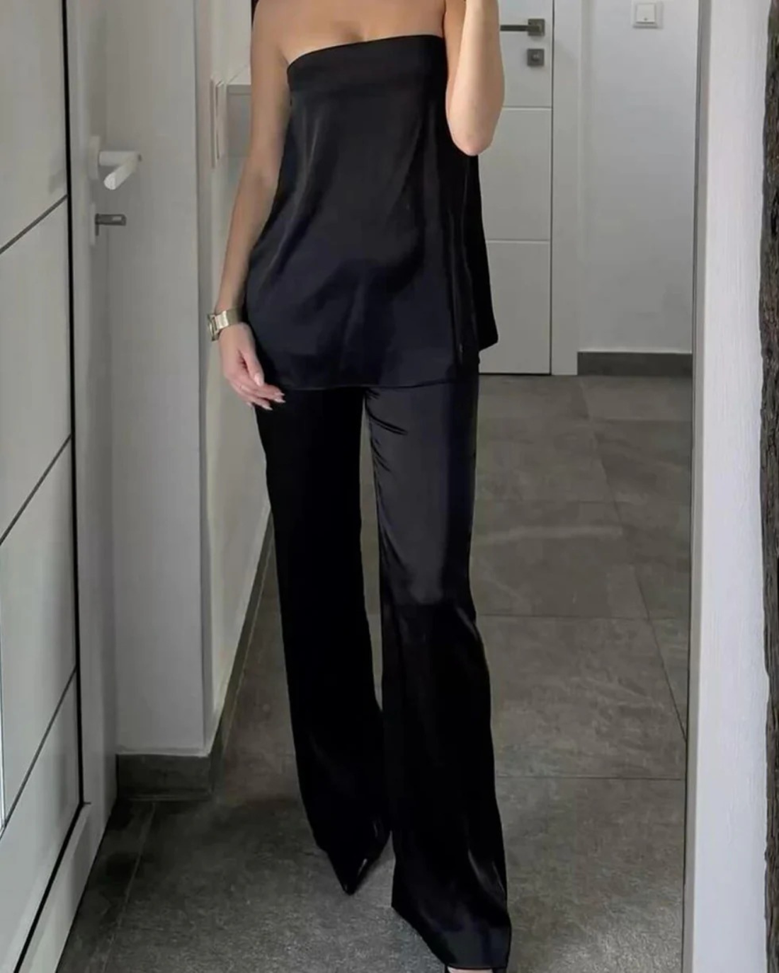Wide Leg Satin Trousers with Drawstrings for Women