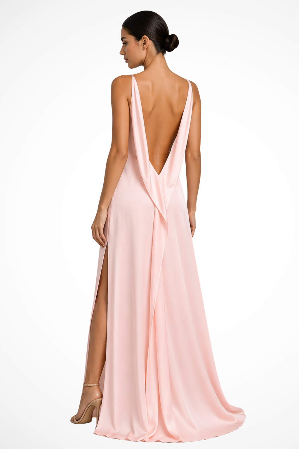 Cowl Neck Satin Maxi Dress with Side Slit Wedding Guest for Women